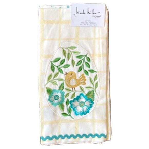 NICOLE MILLER Kitchen Towels Set of 2 20"X28" Bunny Chick Egg Spring Easter NEW - Picture 1 of 7